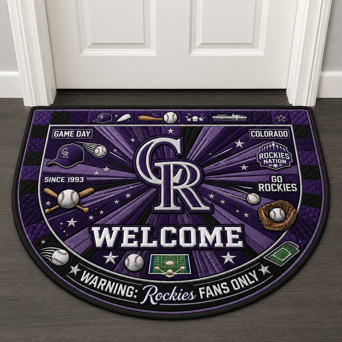 Baseball All Teams Custom Quilted Print Premium Welcome Mat Washable Black Border – Personalized Baseball Doormat