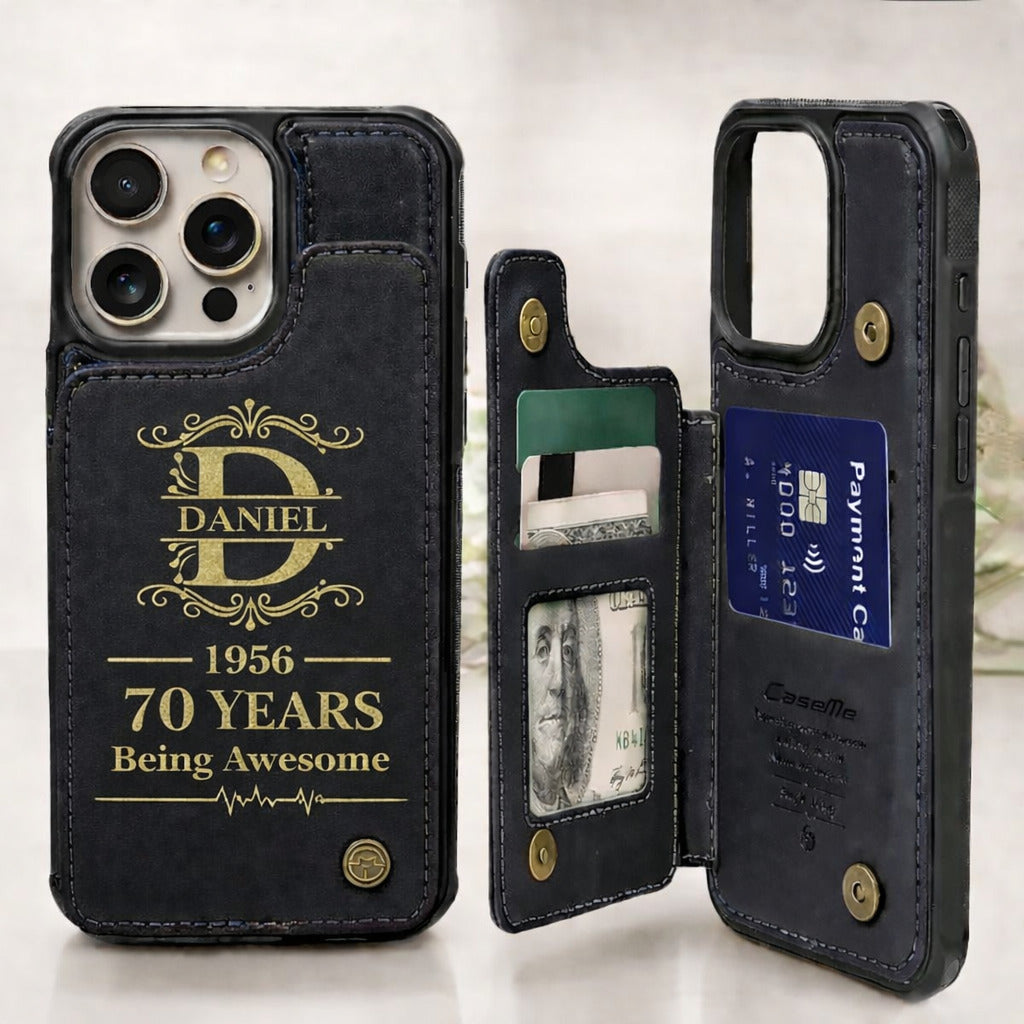 Age personalized name, year, letter for birthday Leather Flip Wallet Phone Case