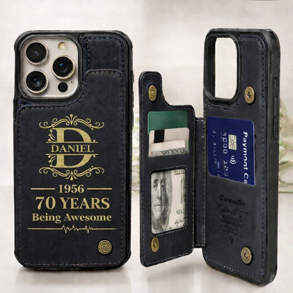 Age personalized name, year, letter for birthday Leather Flip Wallet Phone Case