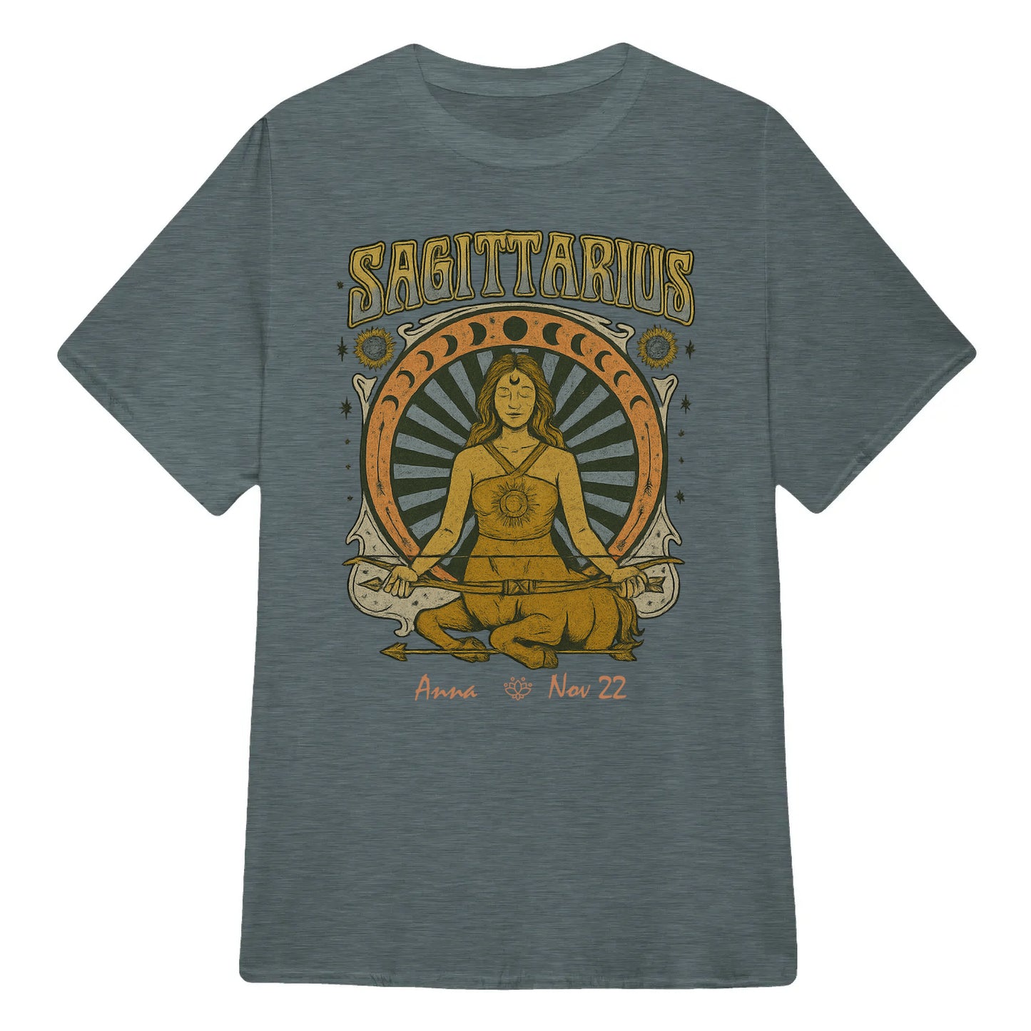 Zodiac Sagittarius Meditation Mandala Sun and Moon Symbols Yoga Classic Unisex T-Shirt | 5To9Style