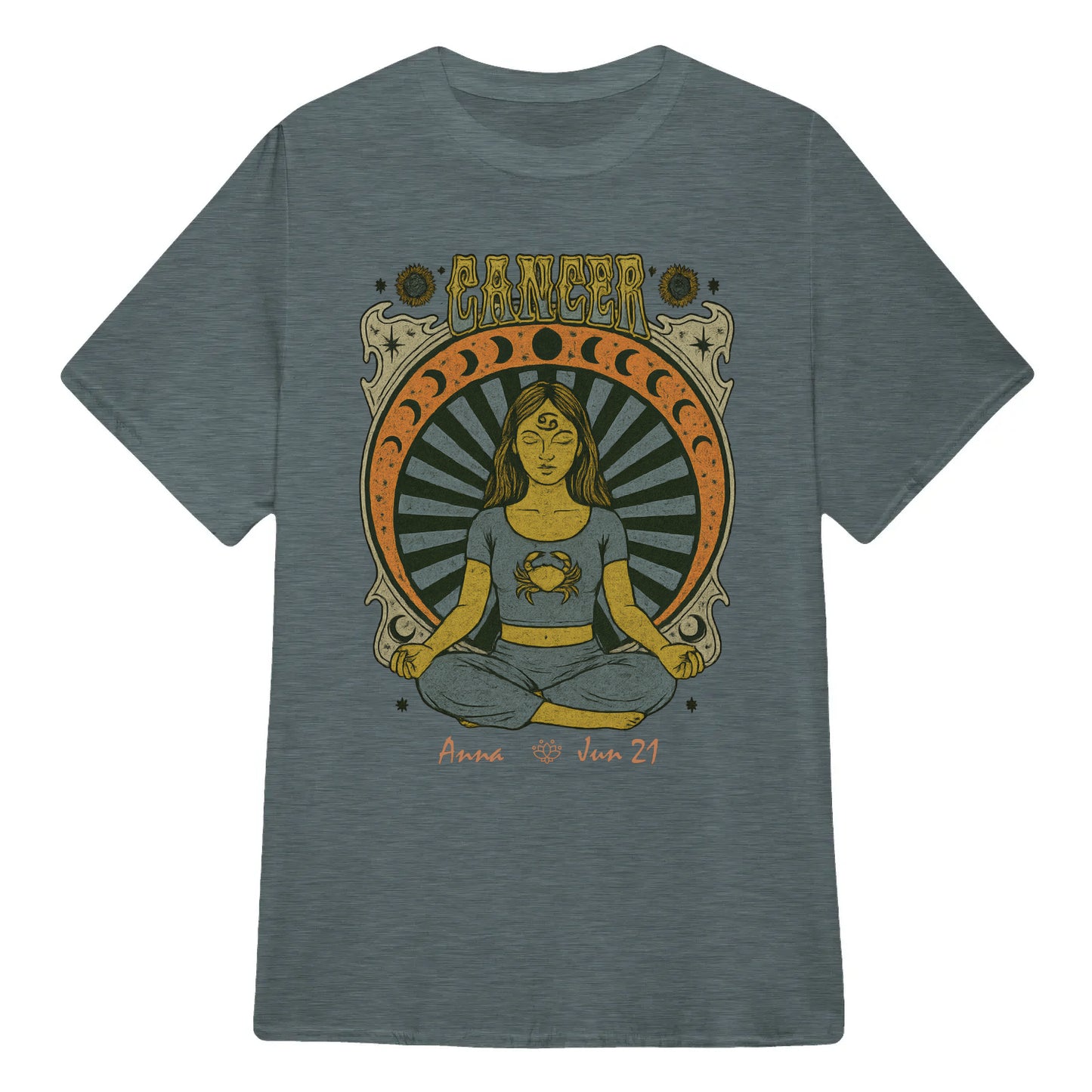 Zodiac Cancer Meditation Mandala Sun and Moon Symbols Yoga Classic Unisex T-Shirt | 5To9Style
