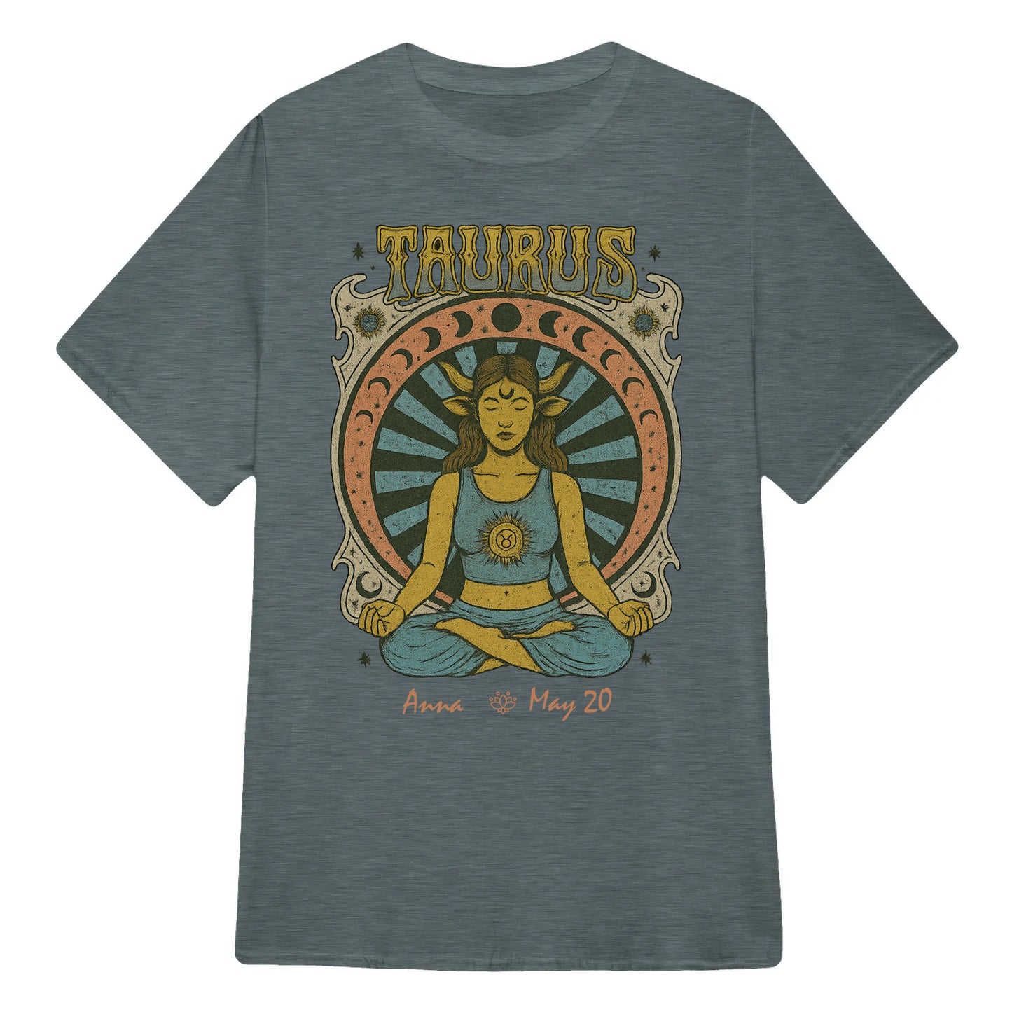 Zodiac Taurus Meditation Mandala Sun and Moon Symbols Yoga Classic Unisex T-Shirt | 5To9Style