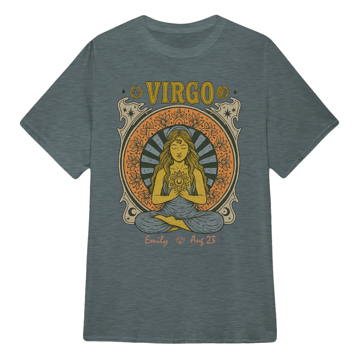 Zodiac Virgo Meditation Mandala Sun and Moon Symbols Yoga Classic Unisex T-Shirt | 5To9Style