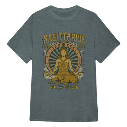 Sagittarius Zodiac Meditation Moon Phase Yoga Classic Unisex T-Shirt | 5To9Style