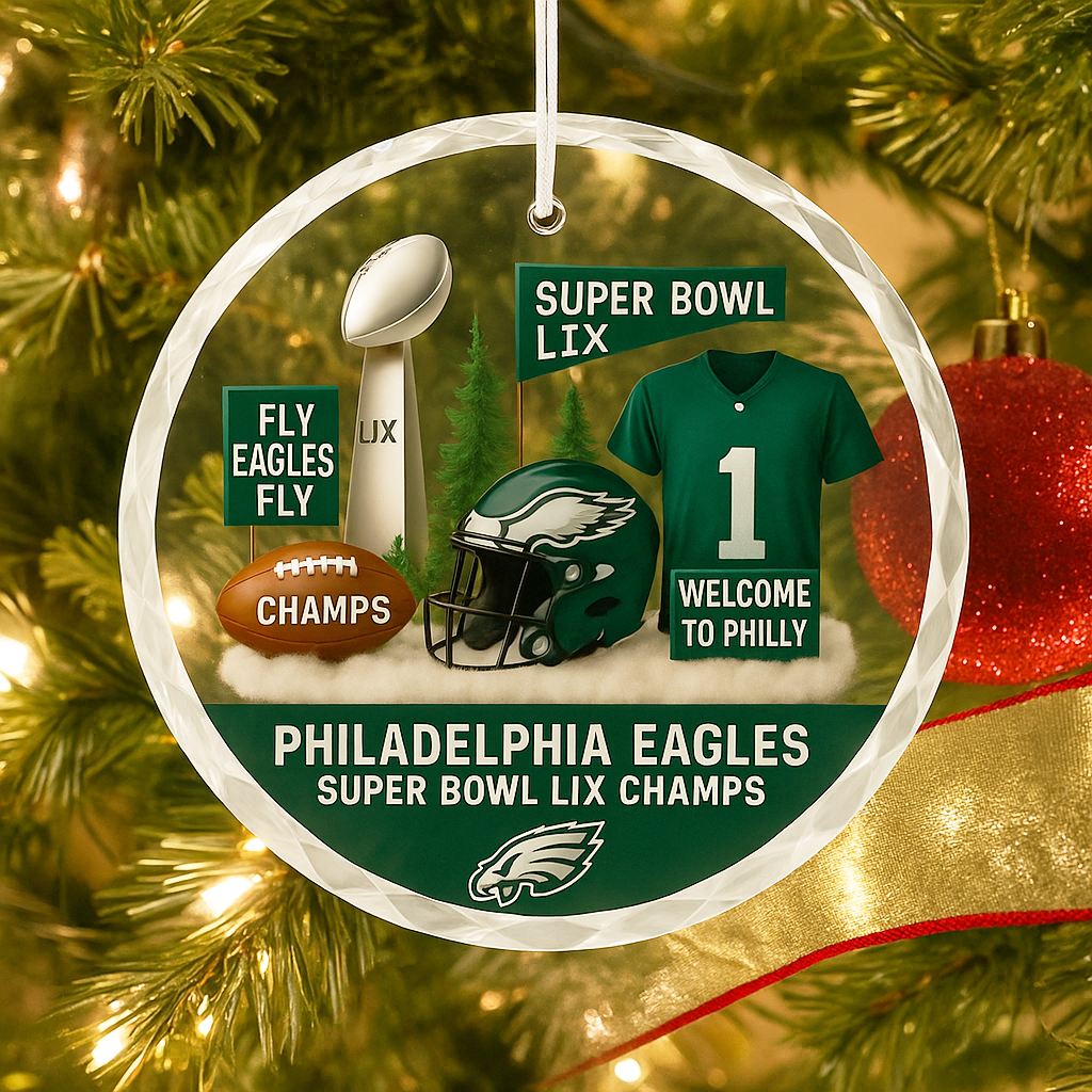 Glass Ornament Hot trending P. Eagles Football Champion 2025 Glass Ornament With Packaging Gift Box