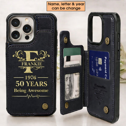 Age personalized name, year, letter for birthday Leather Flip Wallet Phone Case