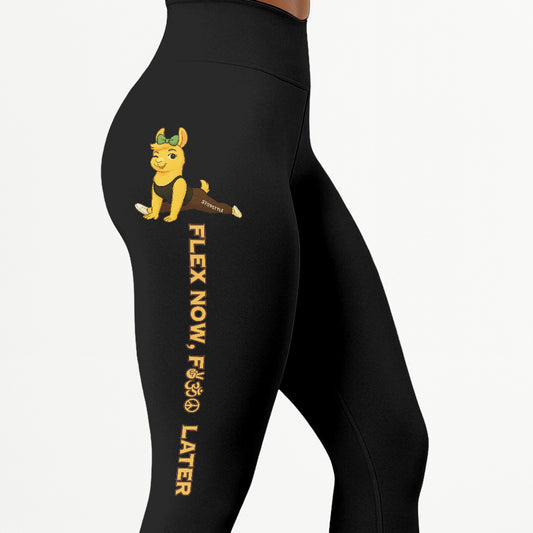 Flex Now, Fck Later Chill Llama Yoga Pants All-Over Print Women's High Waist Leggings | 5To9Style