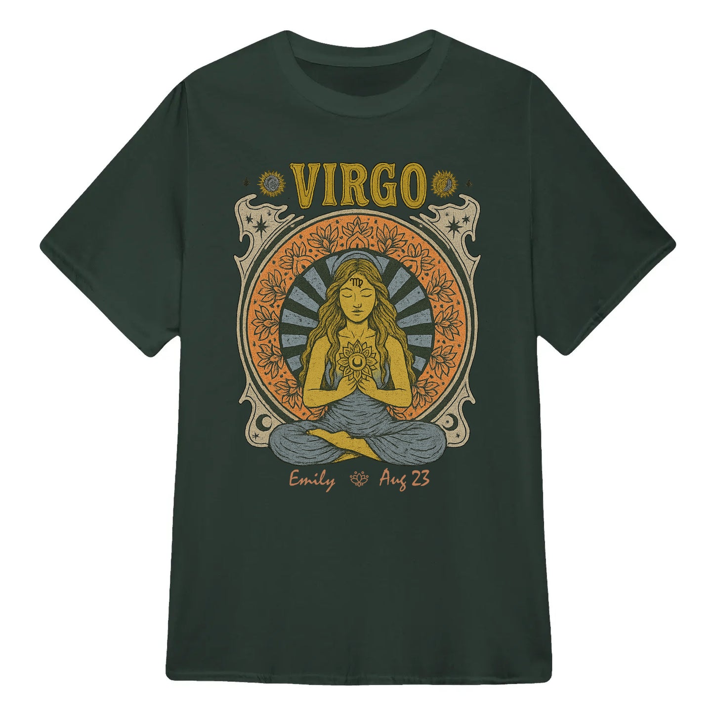 Zodiac Virgo Meditation Mandala Sun and Moon Symbols Yoga Classic Unisex T-Shirt | 5To9Style