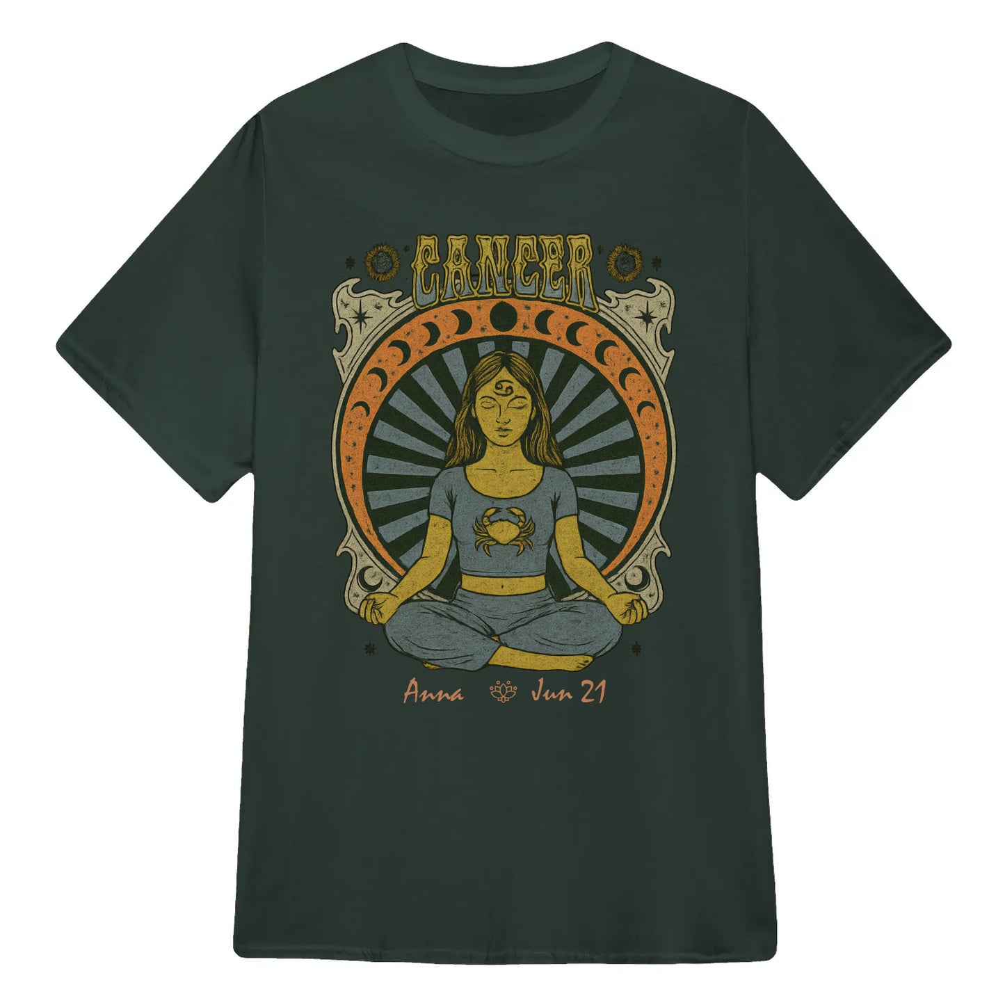 Zodiac Cancer Meditation Mandala Sun and Moon Symbols Yoga Classic Unisex T-Shirt | 5To9Style