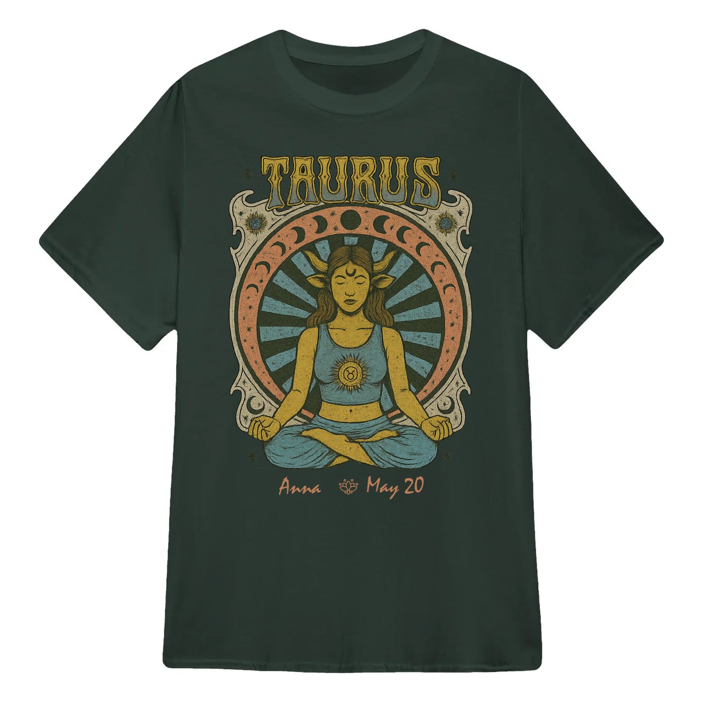 Zodiac Taurus Meditation Mandala Sun and Moon Symbols Yoga Classic Unisex T-Shirt | 5To9Style