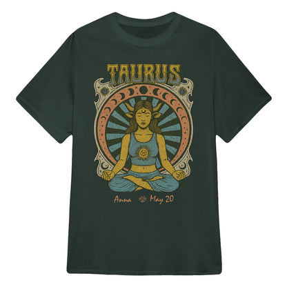 Zodiac Taurus Meditation Mandala Sun and Moon Symbols Yoga Classic Unisex T-Shirt | 5To9Style
