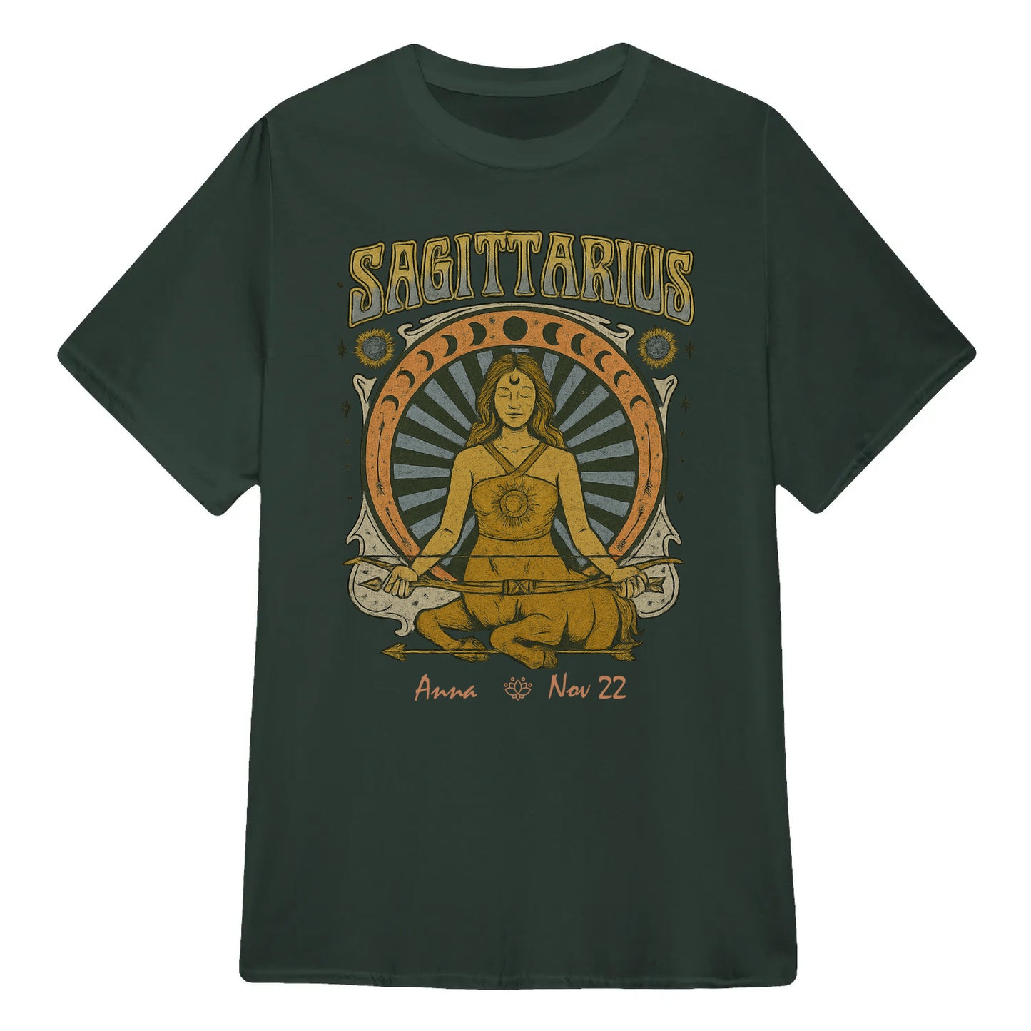 Zodiac Sagittarius Meditation Mandala Sun and Moon Symbols Yoga Classic Unisex T-Shirt | 5To9Style