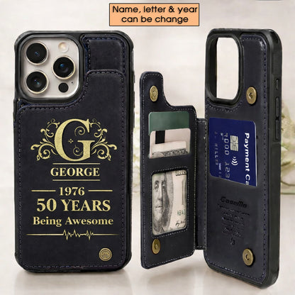 Age personalized name, year, letter for birthday Leather Flip Wallet Phone Case