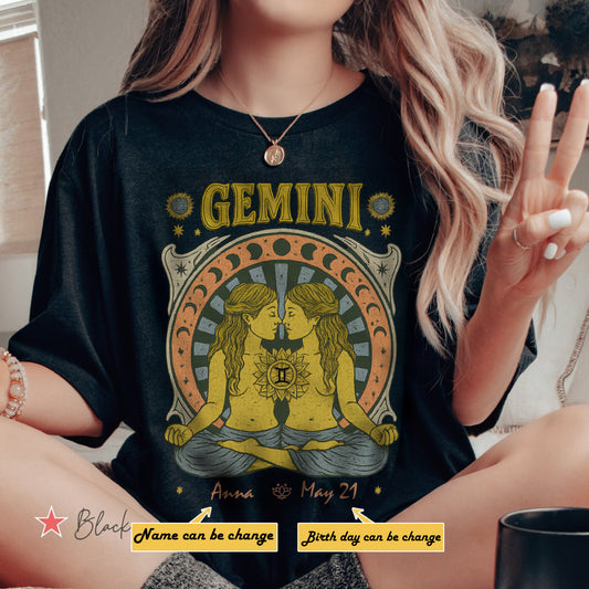 Zodiac Gemini Meditation Mandala Sun and Moon Symbols Yoga Classic Unisex T-Shirt | 5To9Style