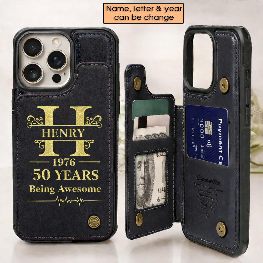 Age personalized name, year, letter for birthday Leather Flip Wallet Phone Case