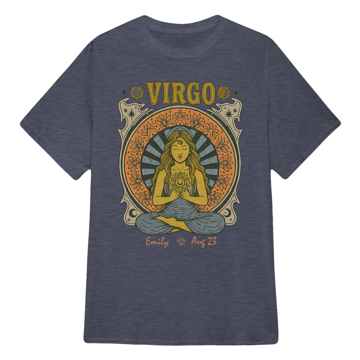 Zodiac Virgo Meditation Mandala Sun and Moon Symbols Yoga Classic Unisex T-Shirt | 5To9Style
