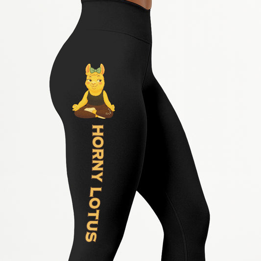 Horny Lotus Chill Llama Yoga Pants All-Over Print Women's High Waist Leggings | 5To9Style