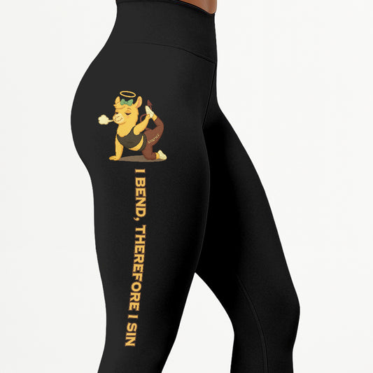 I Bend, Therefore I Sin Chill Llama Yoga Pants All-Over Print Women's High Waist Leggings | 5To9Style