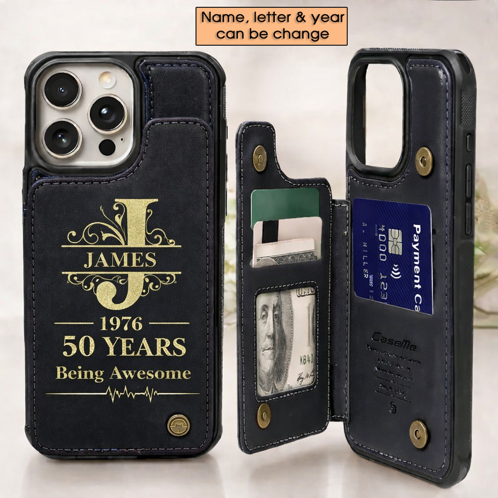 Age personalized name, year, letter for birthday Leather Flip Wallet Phone Case