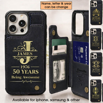 Age personalized name, year, letter for birthday Leather Flip Wallet Phone Case