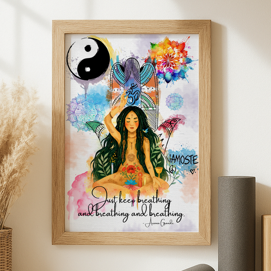 Yoga Just Keep Breathing And Breathing And Breathing No Frame Poster | 5To9Style