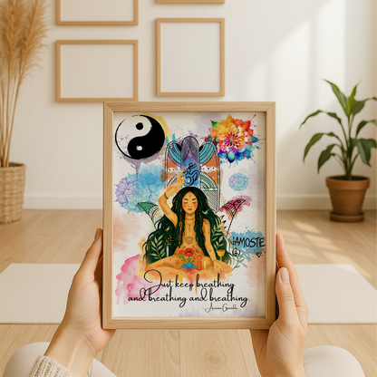 Yoga Just Keep Breathing And Breathing And Breathing No Frame Poster | 5To9Style