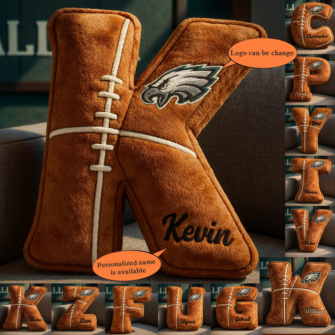Football Pillow Custom Name and Logo All Teams Irregular-Shaped Pillow Custom