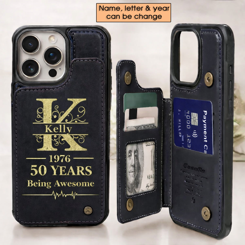 Age personalized name, year, letter for birthday Leather Flip Wallet Phone Case