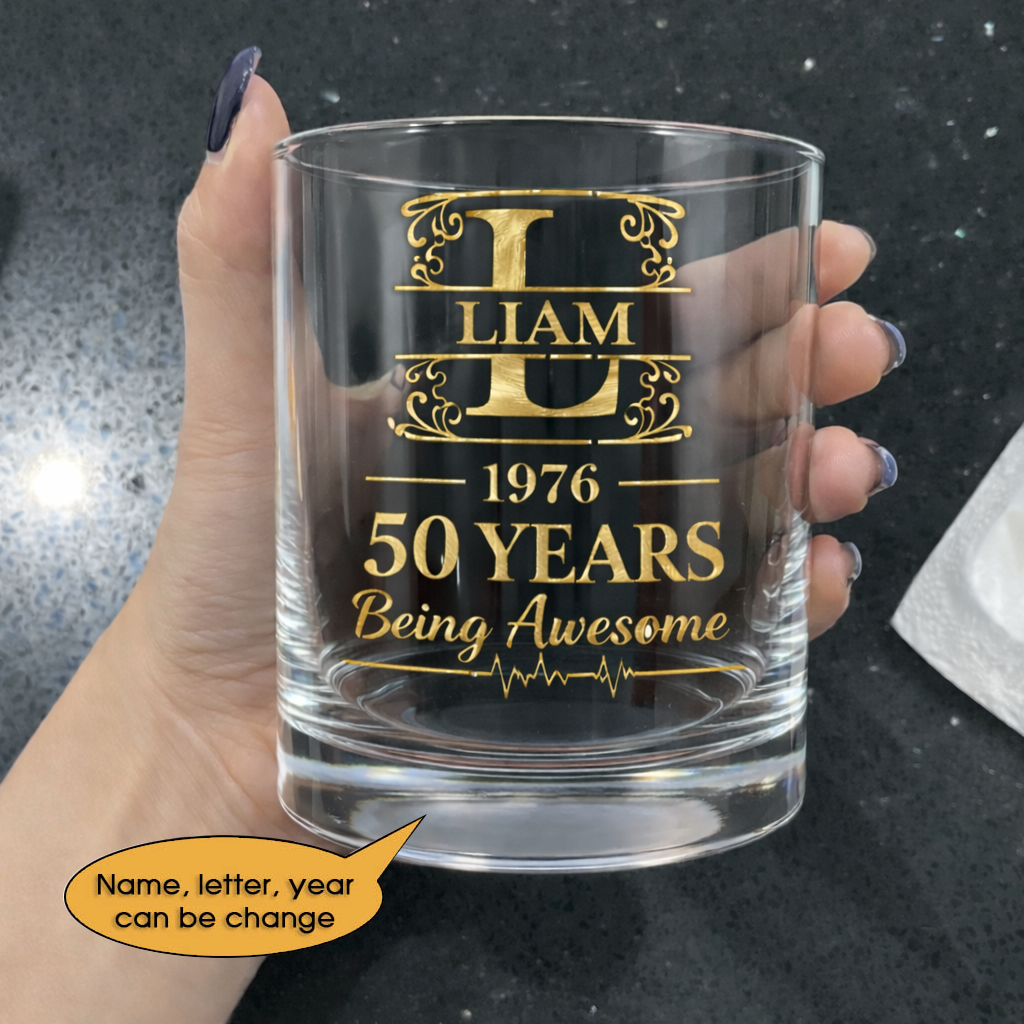 Glass Whiskey Age personalized name, year, letter for birthday Hot Sale