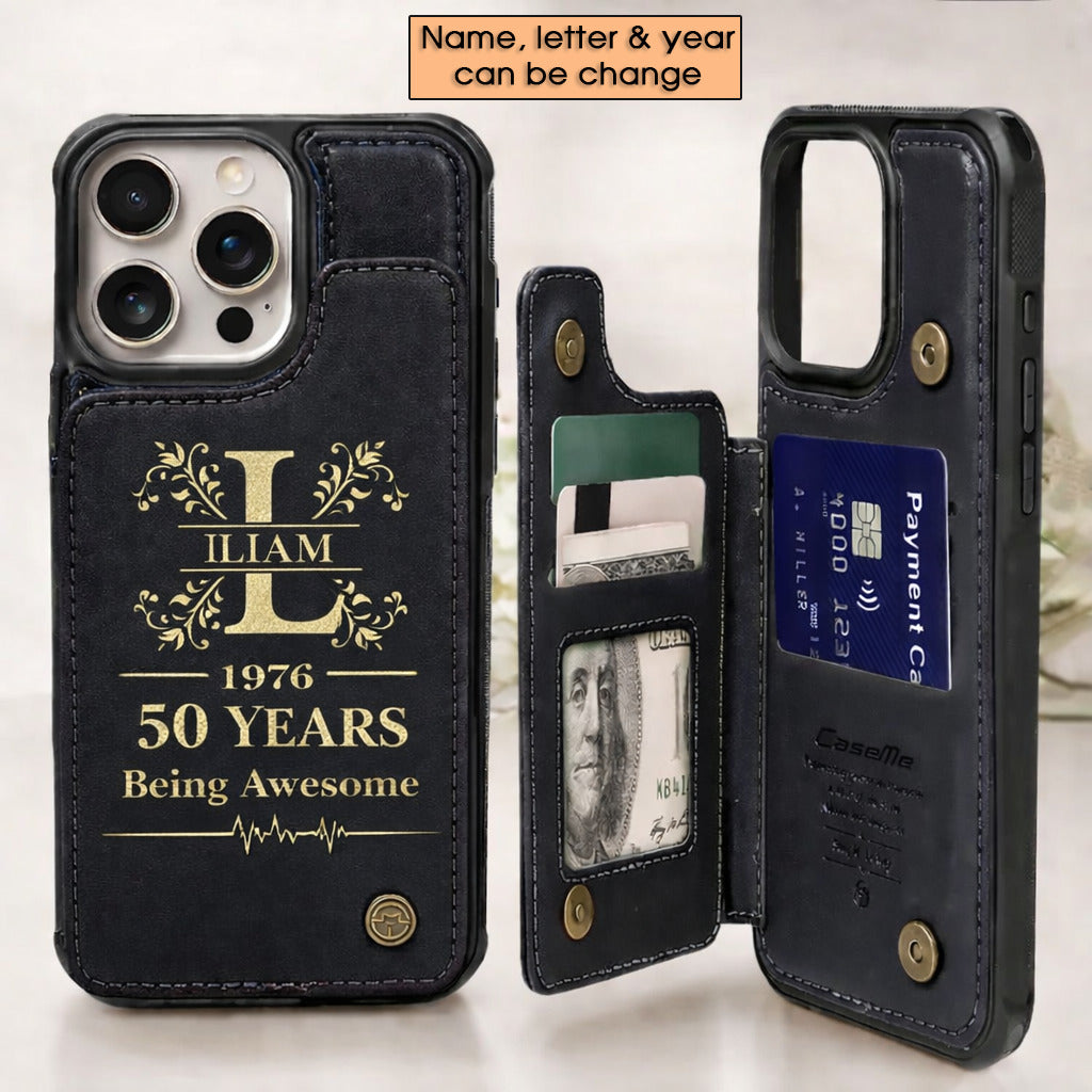 Age personalized name, year, letter for birthday Leather Flip Wallet Phone Case
