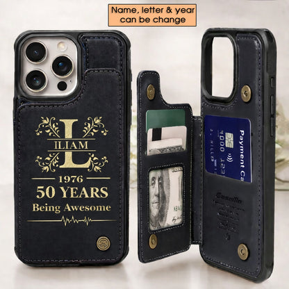 Age personalized name, year, letter for birthday Leather Flip Wallet Phone Case