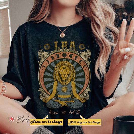 Zodiac Leo Meditation Mandala Sun and Moon Symbols Yoga Classic Unisex T-Shirt | 5To9Style