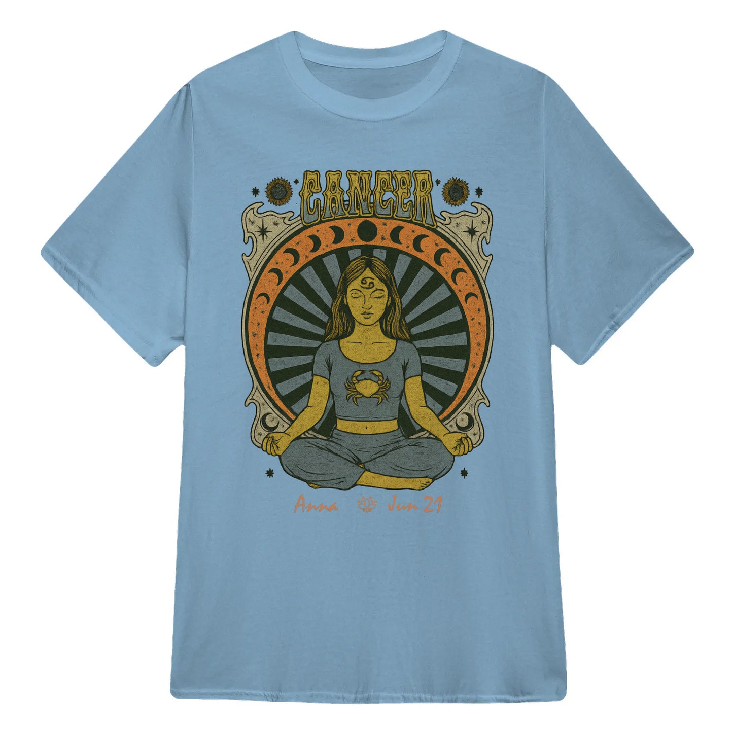 Zodiac Cancer Meditation Mandala Sun and Moon Symbols Yoga Classic Unisex T-Shirt | 5To9Style