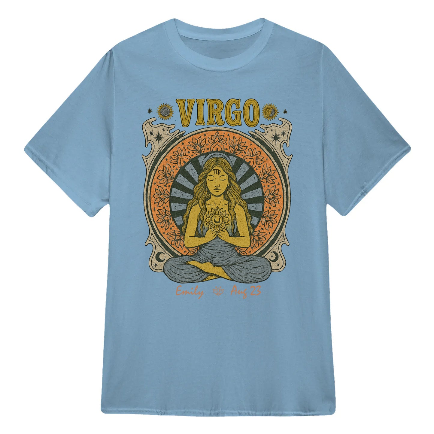 Zodiac Virgo Meditation Mandala Sun and Moon Symbols Yoga Classic Unisex T-Shirt | 5To9Style