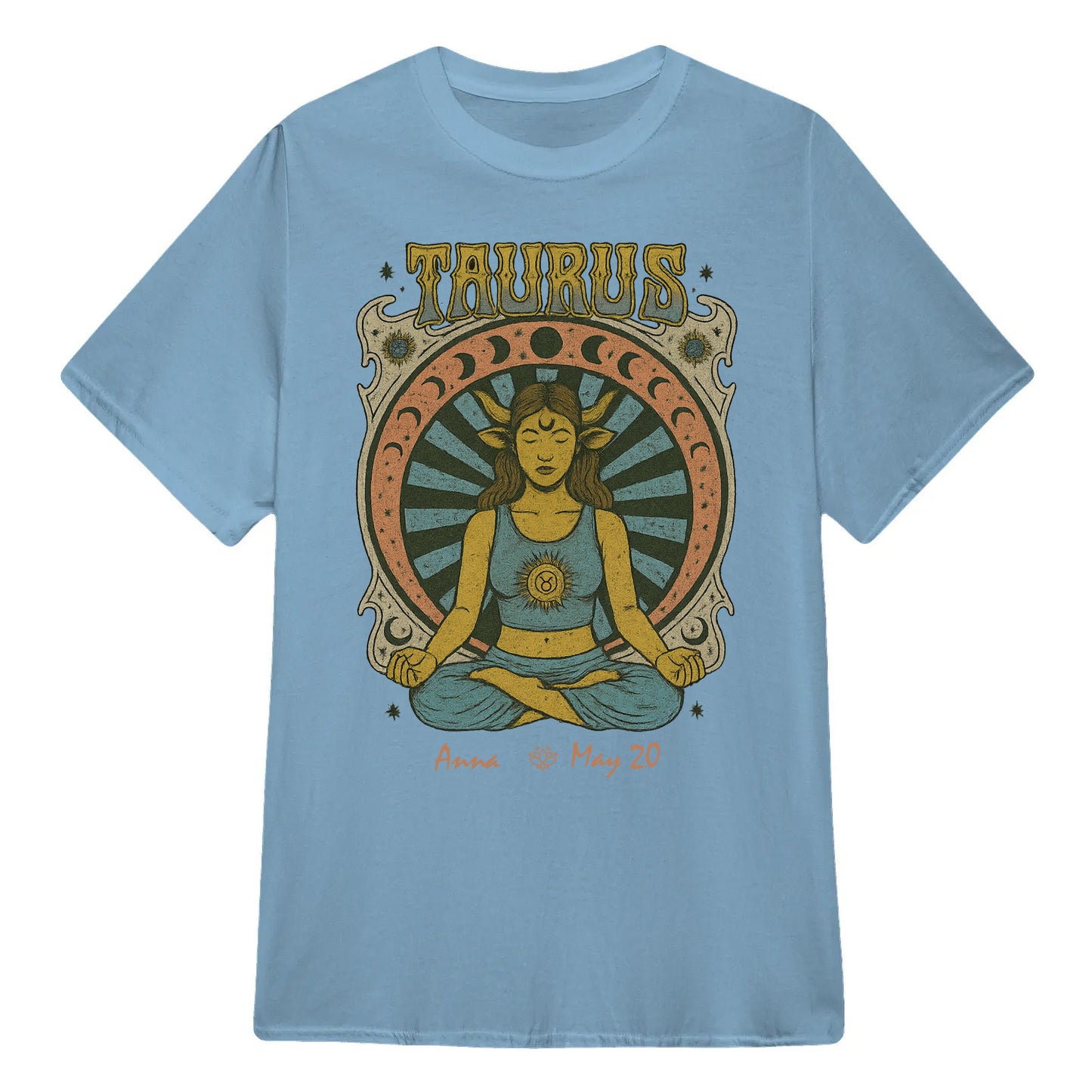 Zodiac Taurus Meditation Mandala Sun and Moon Symbols Yoga Classic Unisex T-Shirt | 5To9Style
