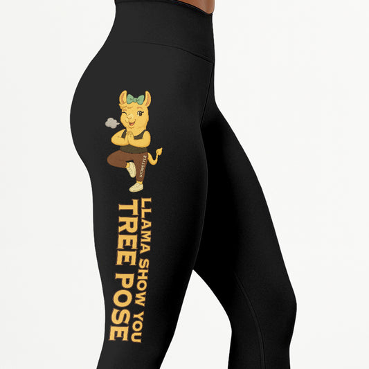 Llama Show You Tree Pose Chill Llama Yoga Pants All-Over Print Women's High Waist Leggings | 5To9Style