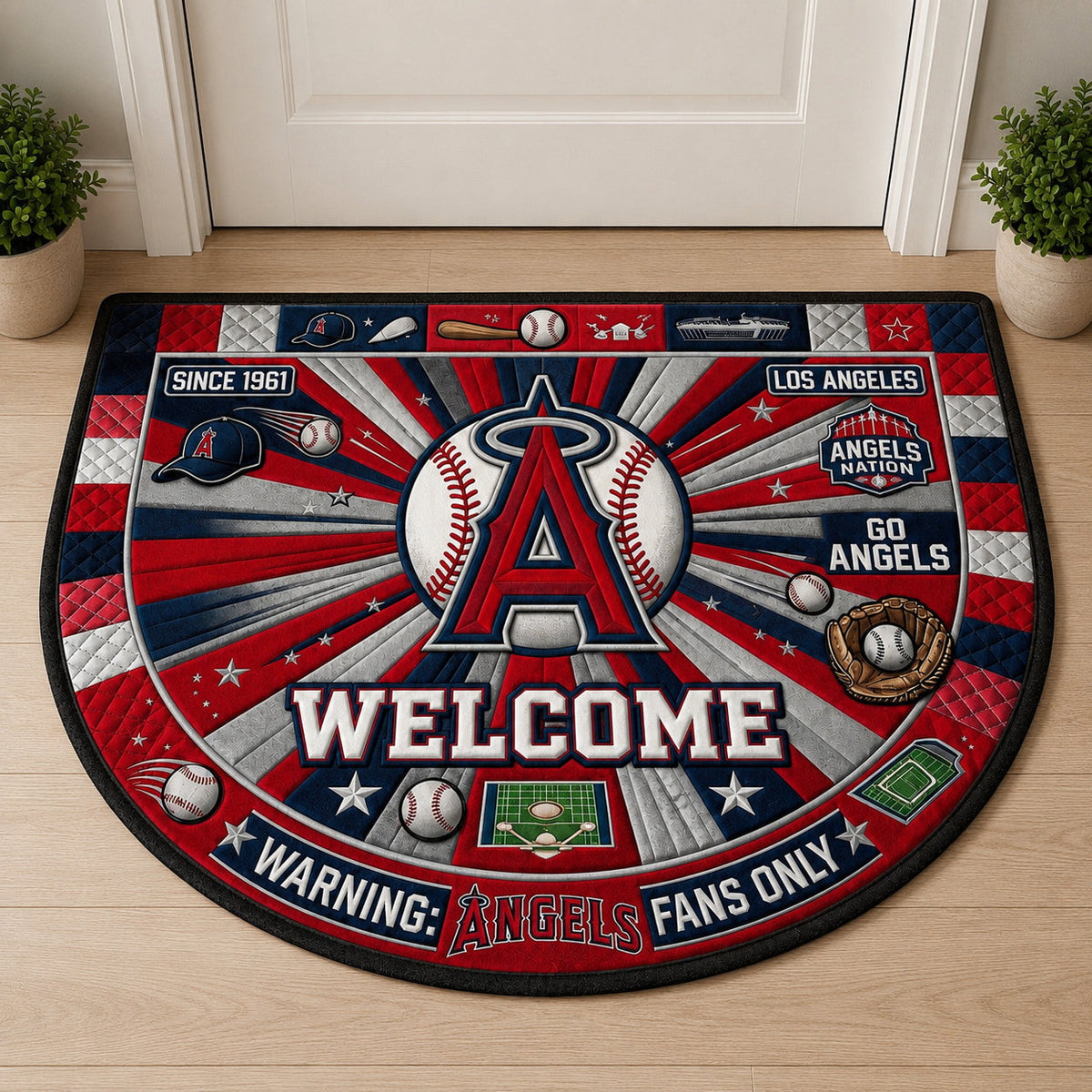 Baseball All Teams Custom Quilted Print Premium Welcome Mat Washable Black Border – Personalized Baseball Doormat