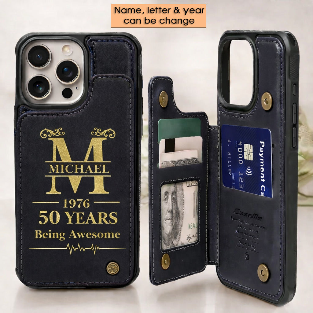 Age personalized name, year, letter for birthday Leather Flip Wallet Phone Case