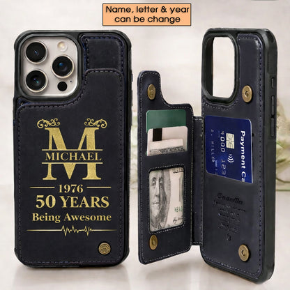 Age personalized name, year, letter for birthday Leather Flip Wallet Phone Case
