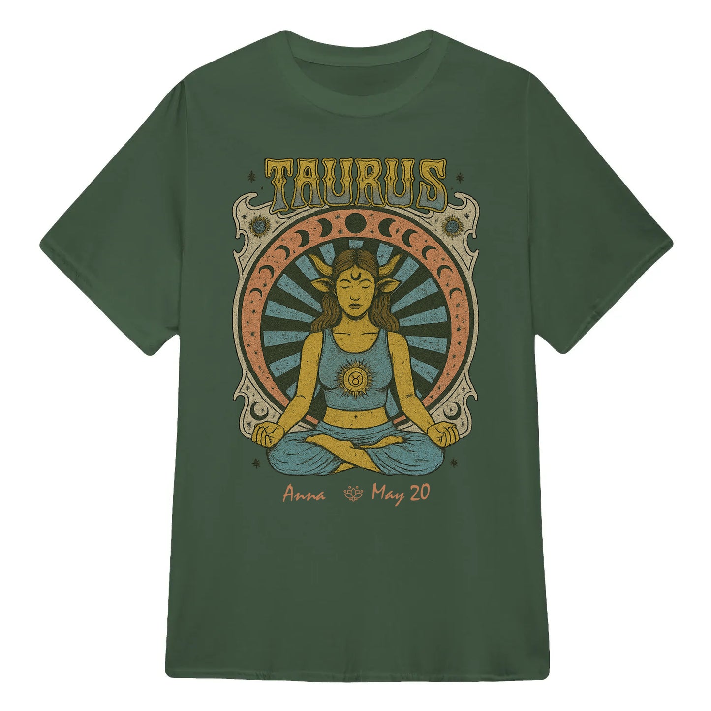 Zodiac Taurus Meditation Mandala Sun and Moon Symbols Yoga Classic Unisex T-Shirt | 5To9Style