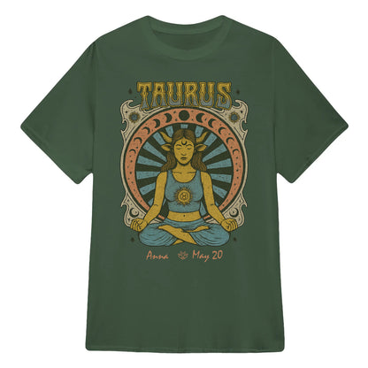 Zodiac Taurus Meditation Mandala Sun and Moon Symbols Yoga Classic Unisex T-Shirt | 5To9Style
