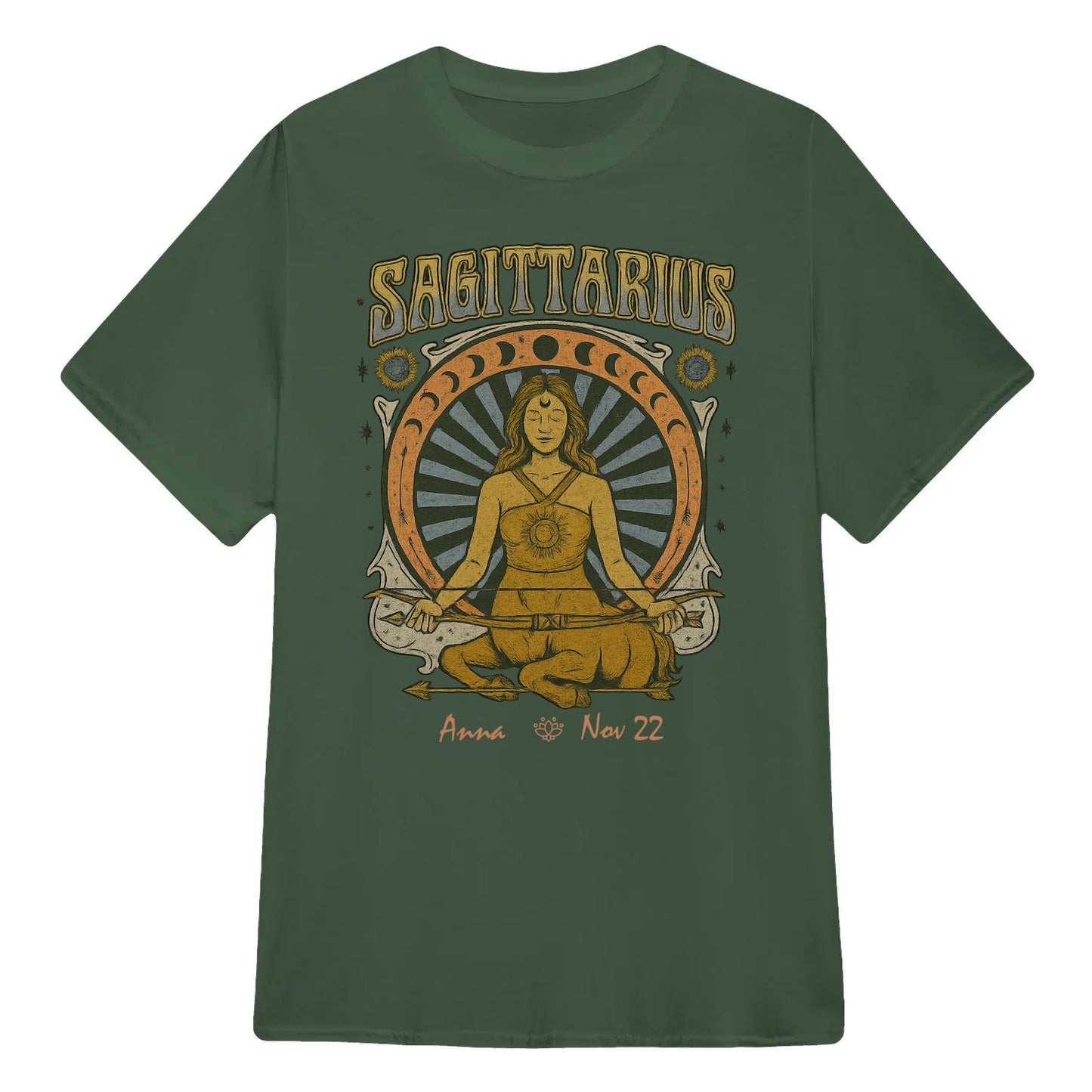 Zodiac Sagittarius Meditation Mandala Sun and Moon Symbols Yoga Classic Unisex T-Shirt | 5To9Style