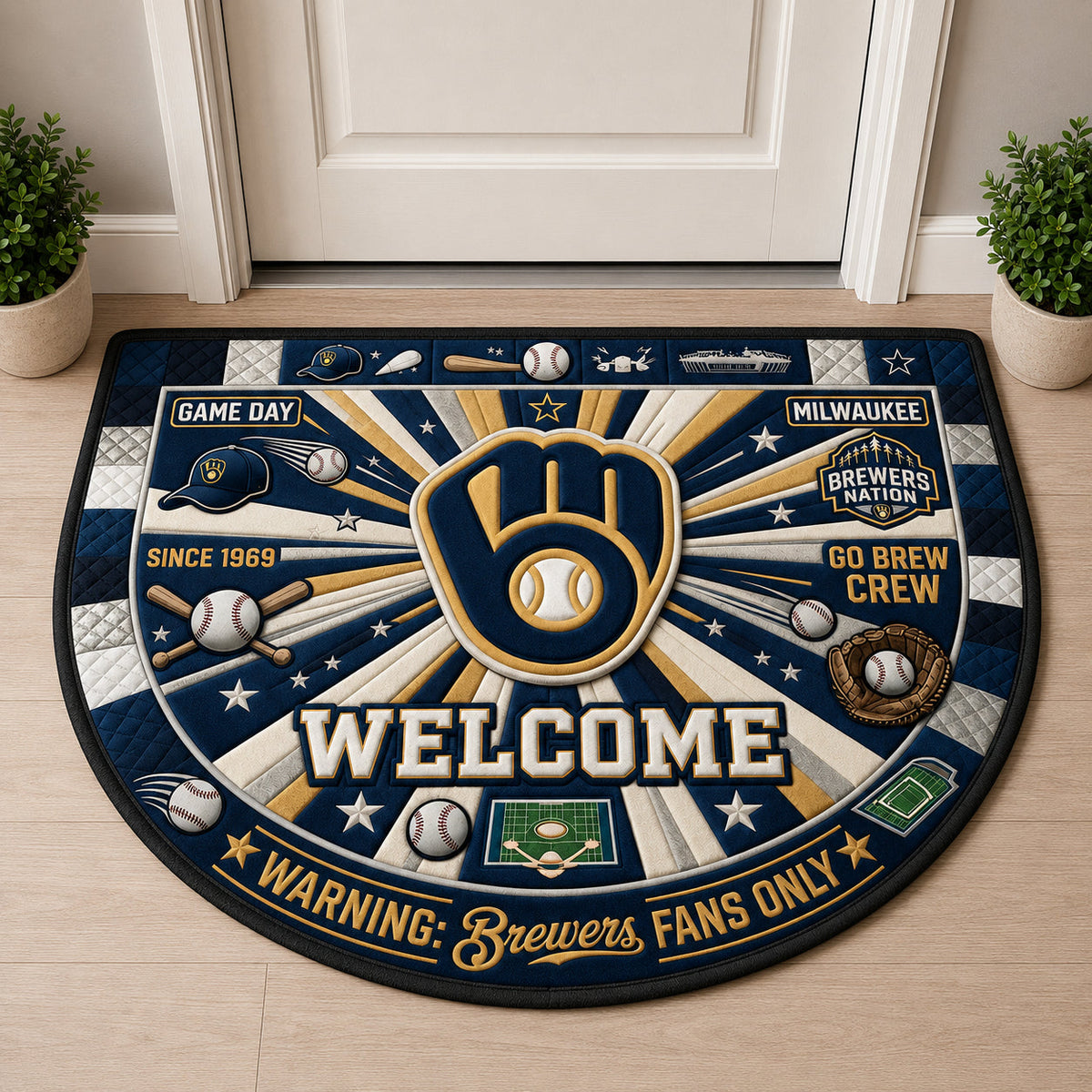 Baseball All Teams Custom Quilted Print Premium Welcome Mat Washable Black Border – Personalized Baseball Doormat