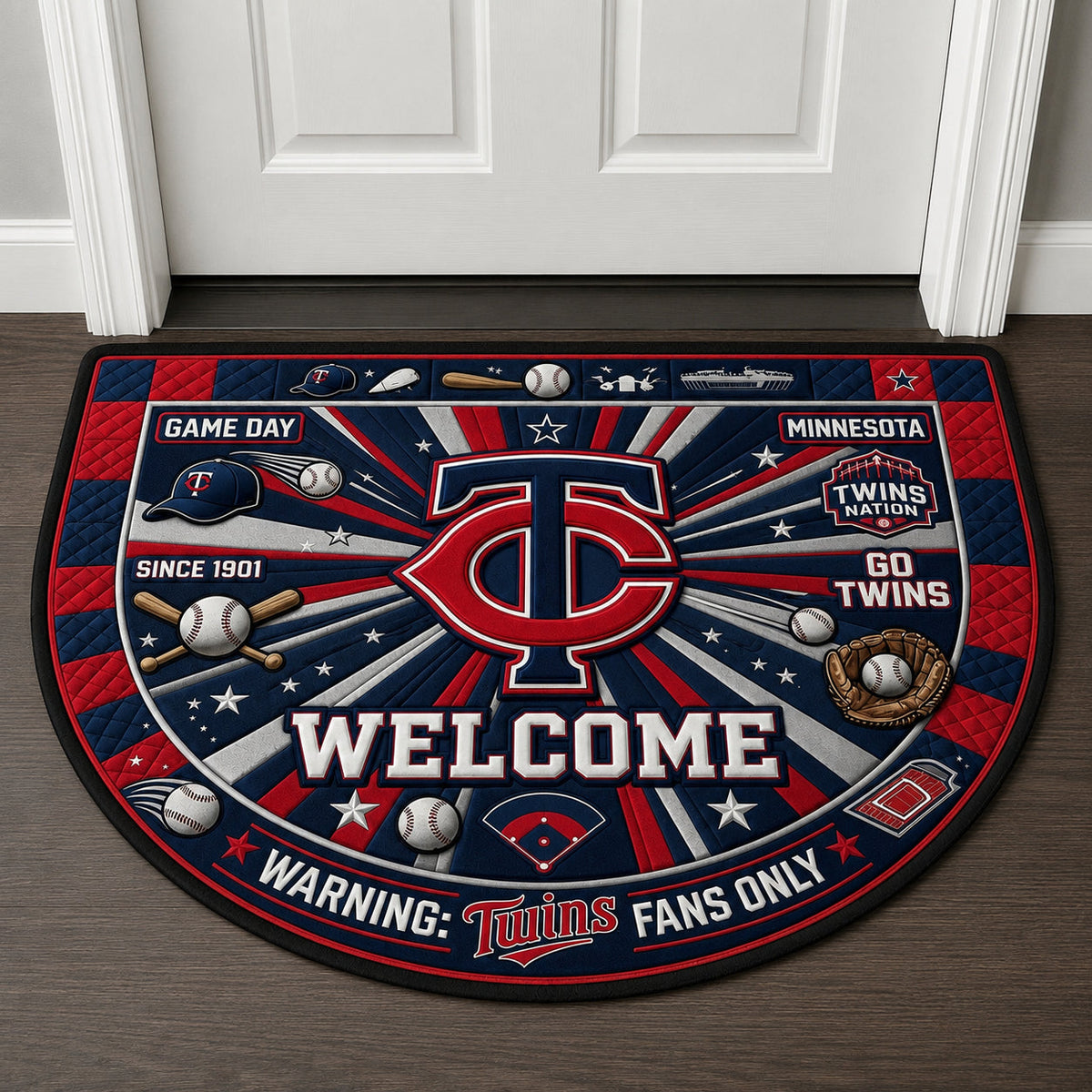 Baseball All Teams Custom Quilted Print Premium Welcome Mat Washable Black Border – Personalized Baseball Doormat