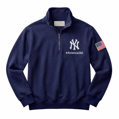 USA 250 Anniversary Embroidered Logo Premium Quarter Zip Sweatshirt, Inspired Quarter Zip Sweater, Unisex Baseball Sweatshirt