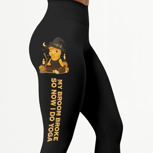 My Broom Broke So Now I Do Yoga Cool Chill Llama Halloween Yoga Pants All-Over Print Women's High Waist Leggings | 5To9Style