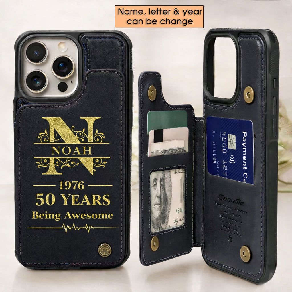 Age personalized name, year, letter for birthday Leather Flip Wallet Phone Case