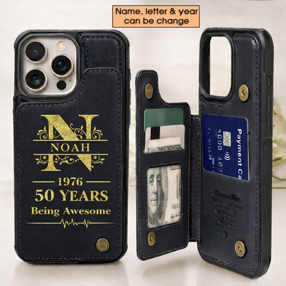 Age personalized name, year, letter for birthday Leather Flip Wallet Phone Case