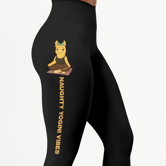 Naughty Yogini Vibes Chill Llama Yoga Pants All-Over Print Women's High Waist Leggings | 5To9Style