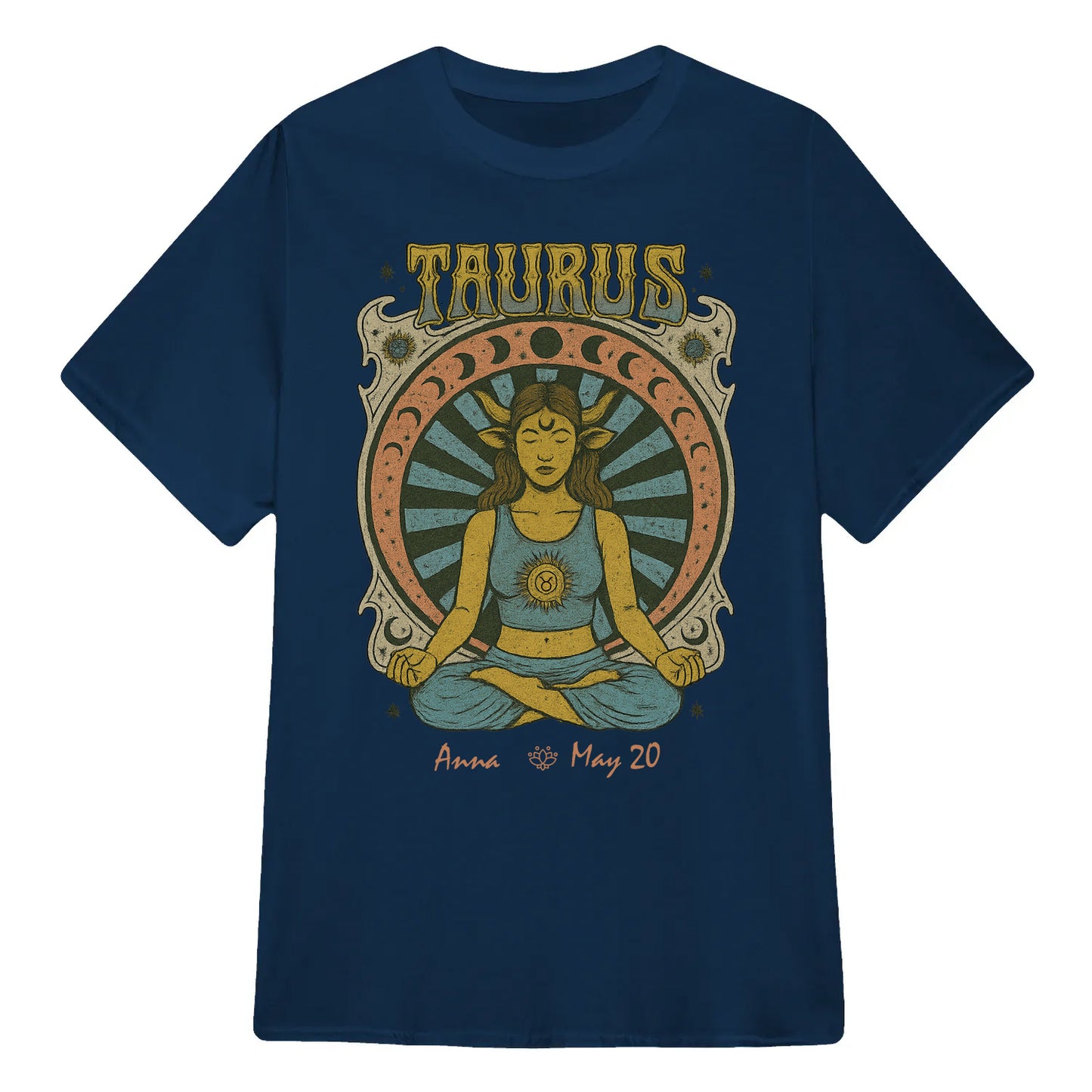Zodiac Taurus Meditation Mandala Sun and Moon Symbols Yoga Classic Unisex T-Shirt | 5To9Style